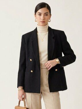 Vintage KGR Black 100% Wool Double Breasted Blazer Jacket 14 USA Equestrian